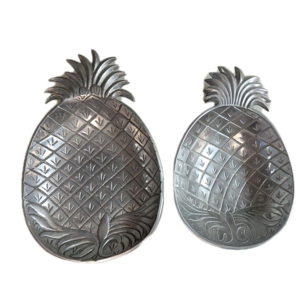 Set of 2 IHI India Heavy Cast Pewter Pineapple Bowls – Tropical Serving Set